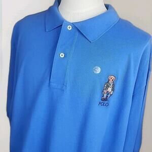 Polo Ralph Lauren Mens Big Tall 3XLT Blue Short Sleeved Polo Bear Embroidered